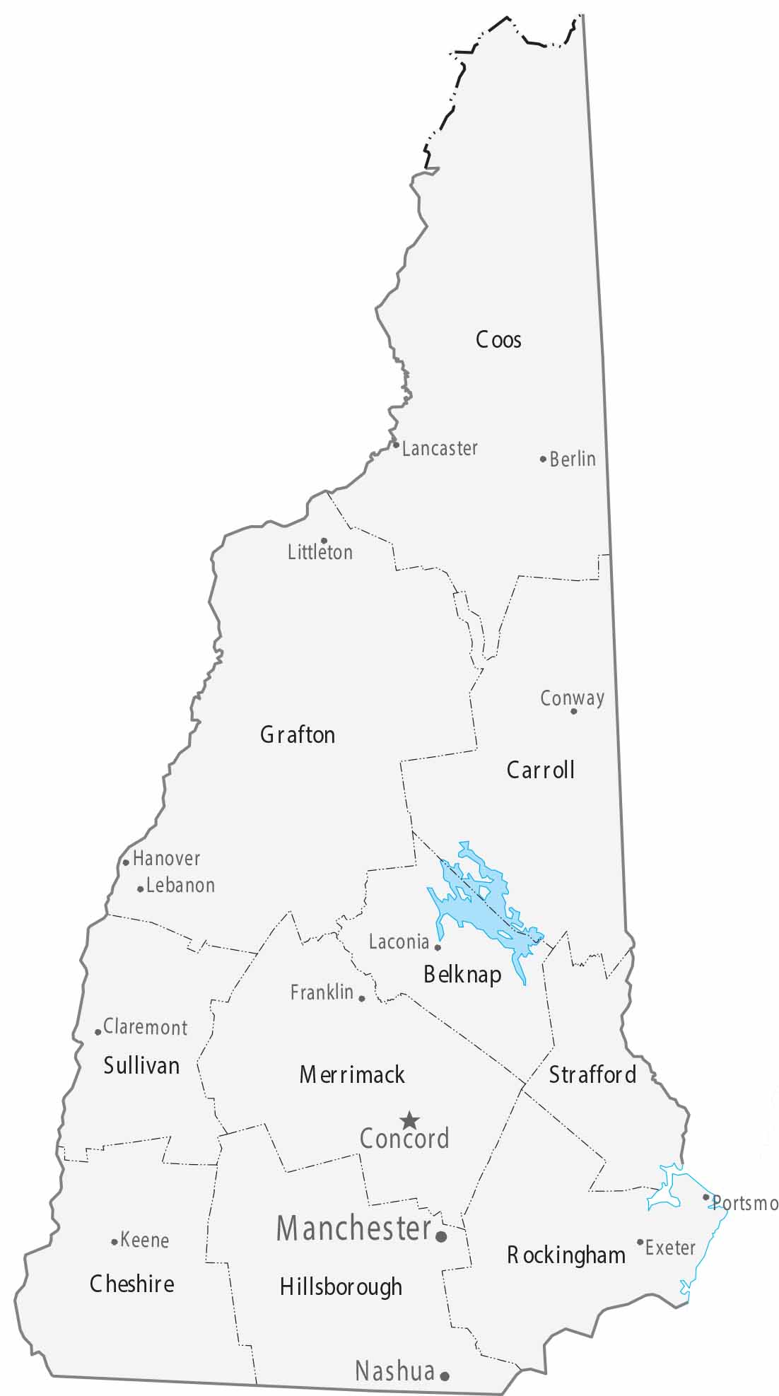New Hampshire Counties Cities Map