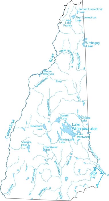 New Hampshire Lakes and Rivers Map