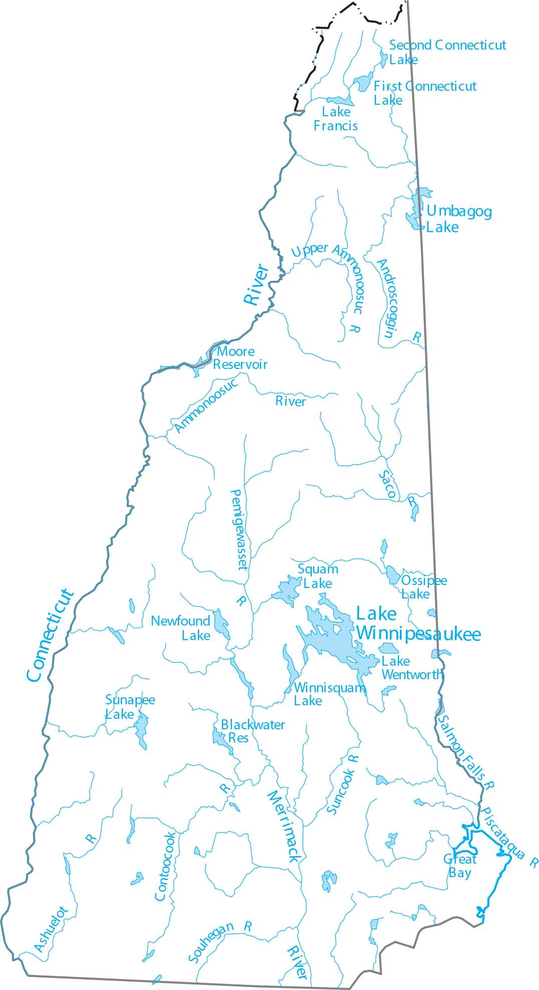New Hampshire Lakes and Rivers Map
