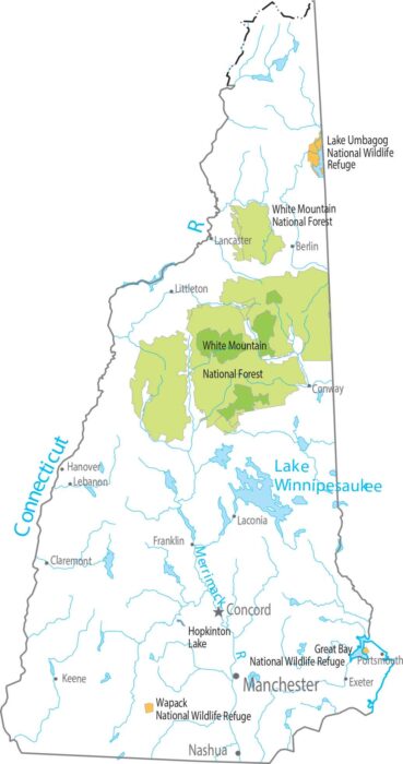 New Hampshire National Parks and Forests Map