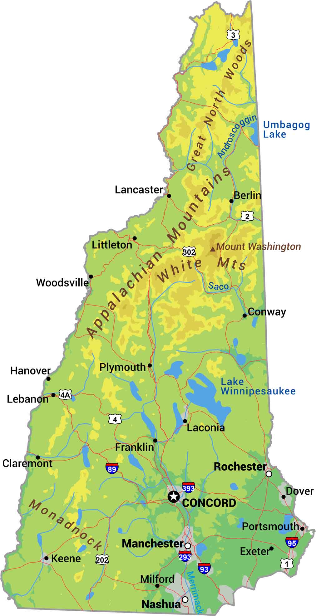 New Hampshire Physical Map