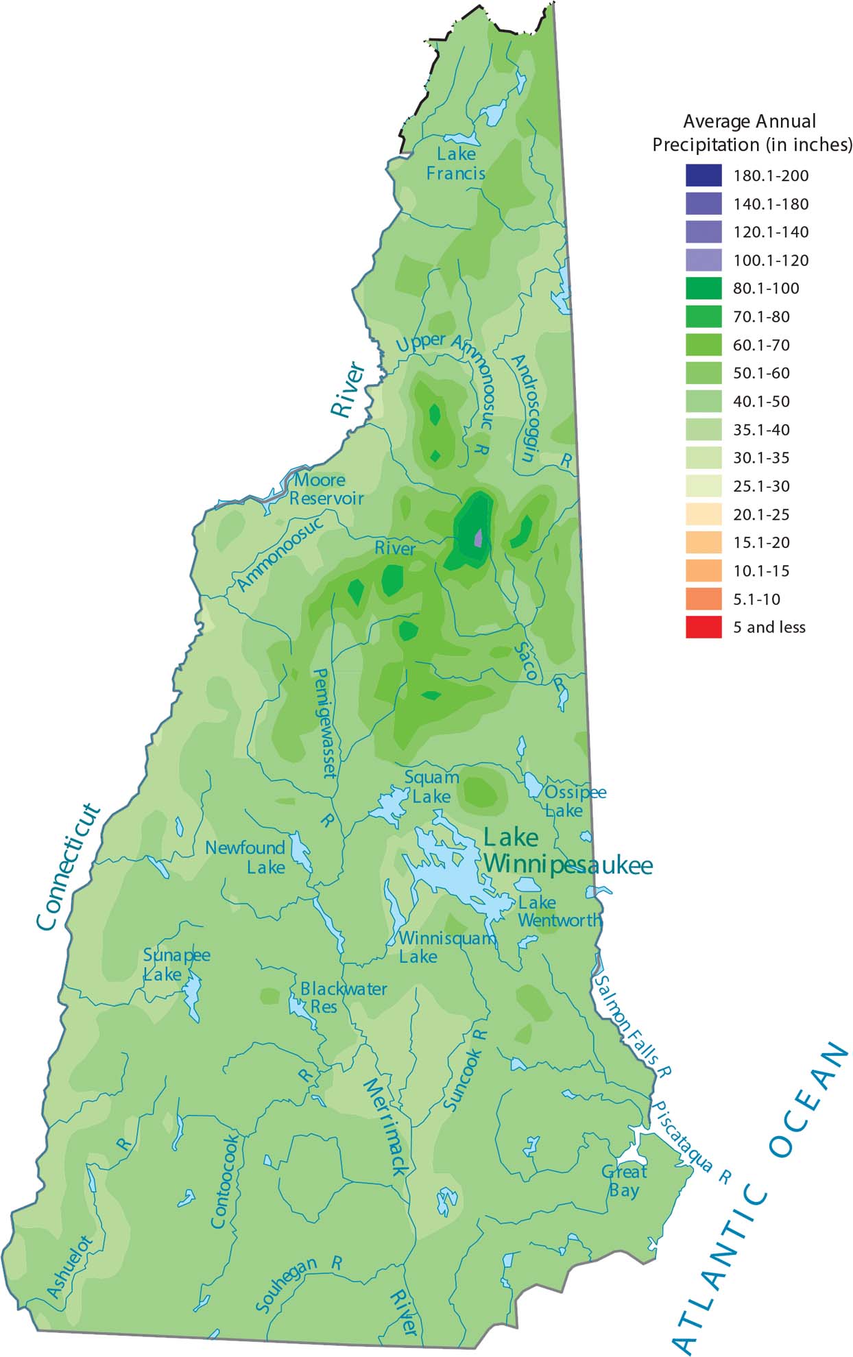 New Hampshire Precipitation Map