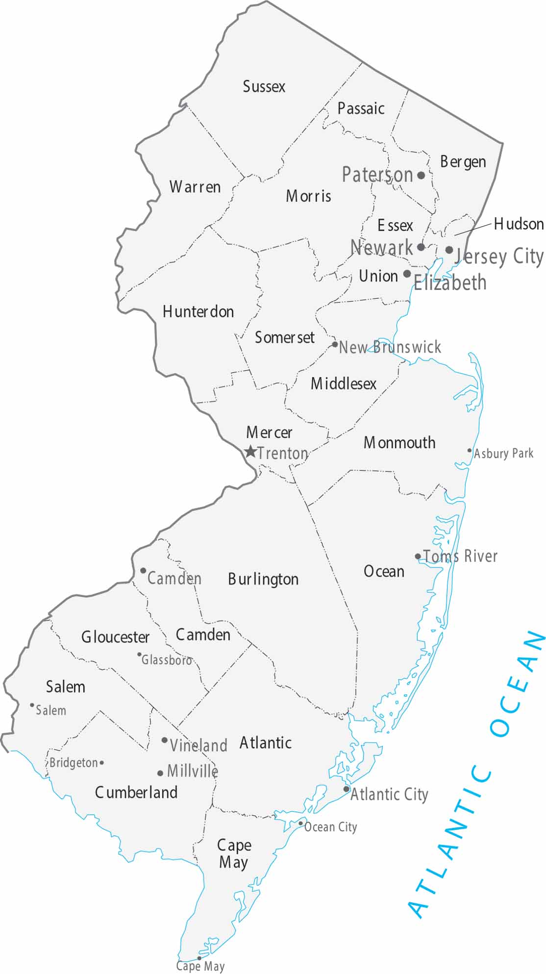 New Jersey Counties Cities Map