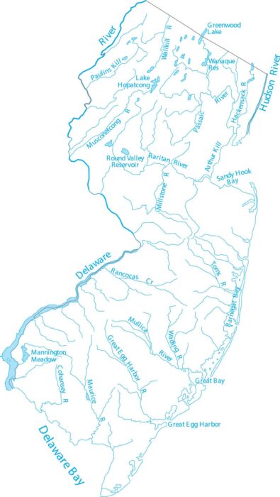 New Jersey Lakes and Rivers Map