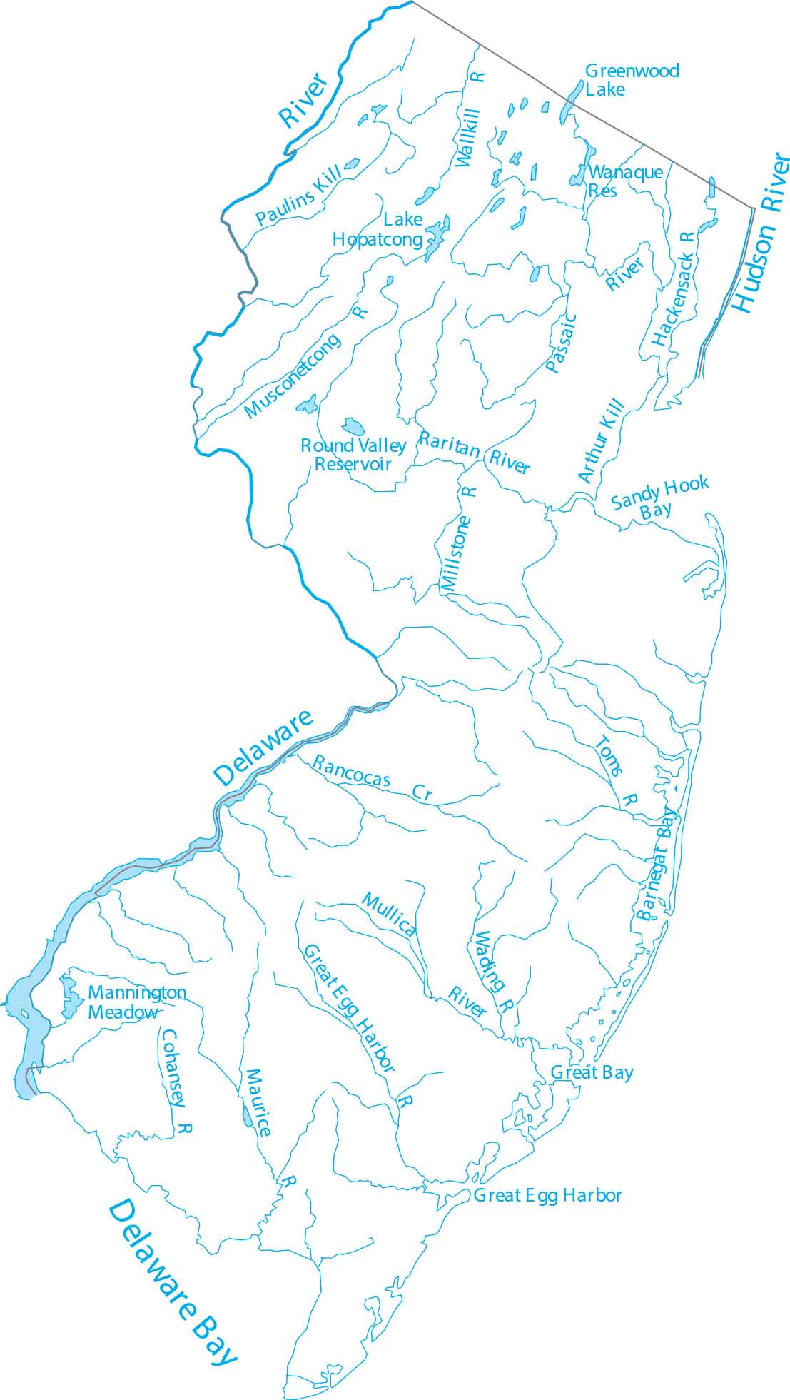 New Jersey Lakes and Rivers Map