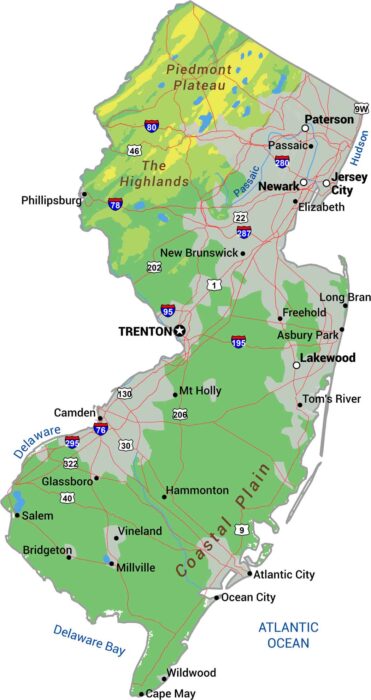 New Jersey Physical Map