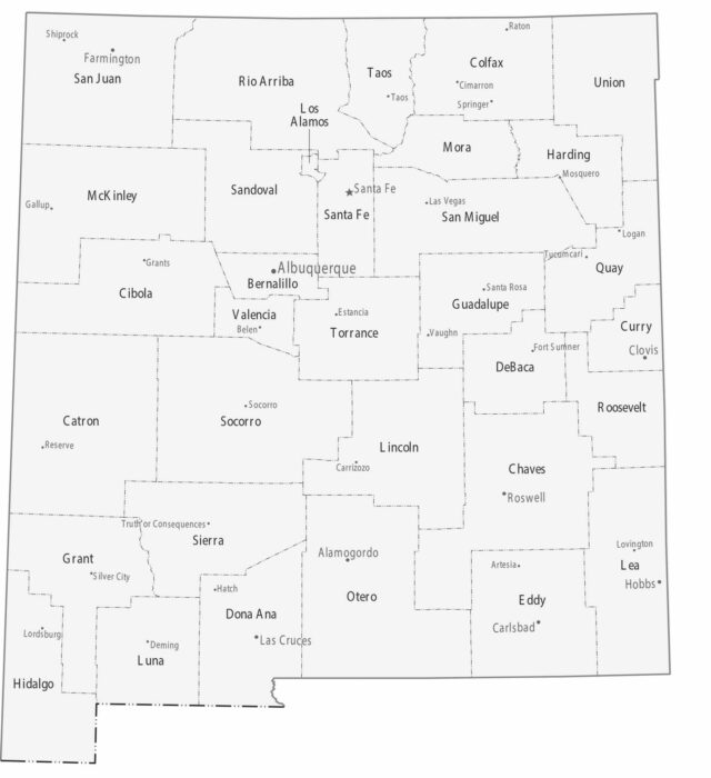 New Mexico Counties Cities Map