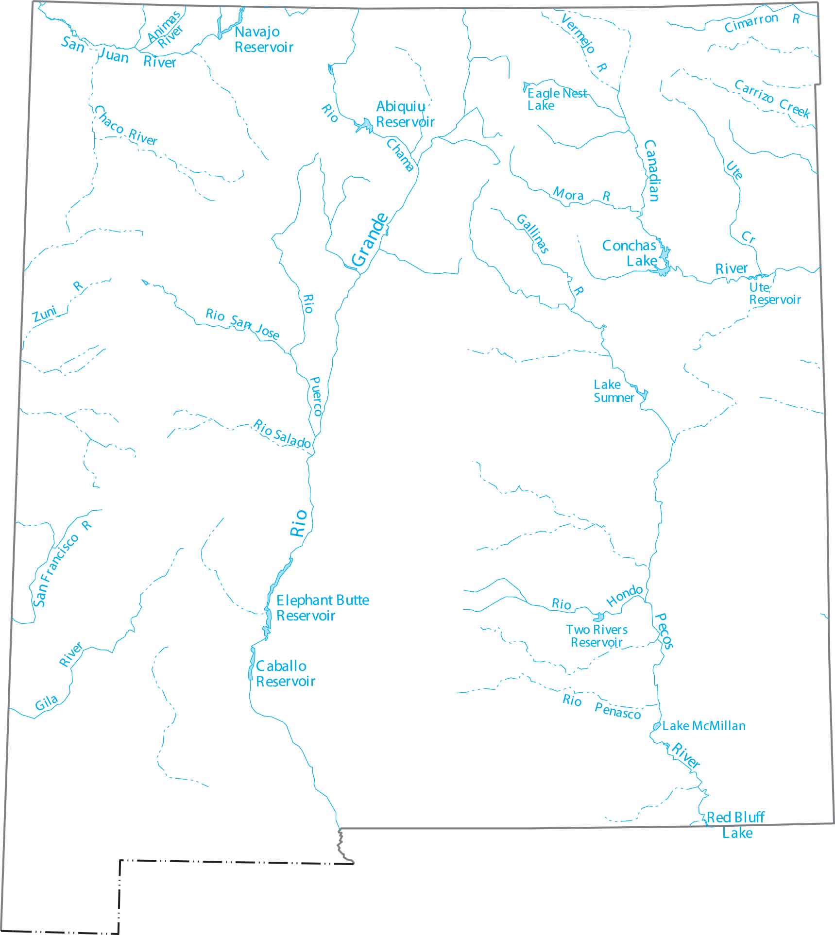 New Mexico Lakes and Rivers Map