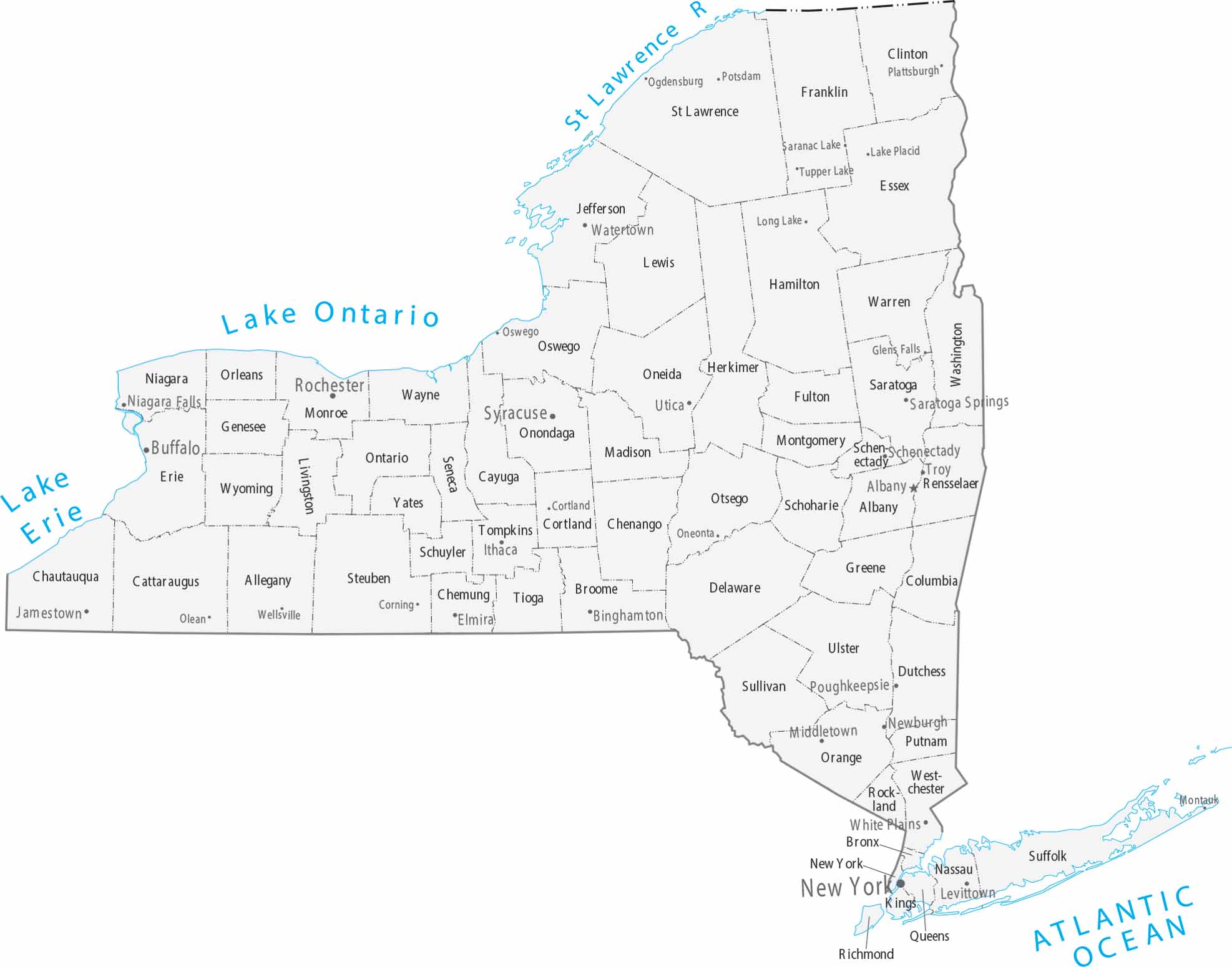 New York Counties Cities Map