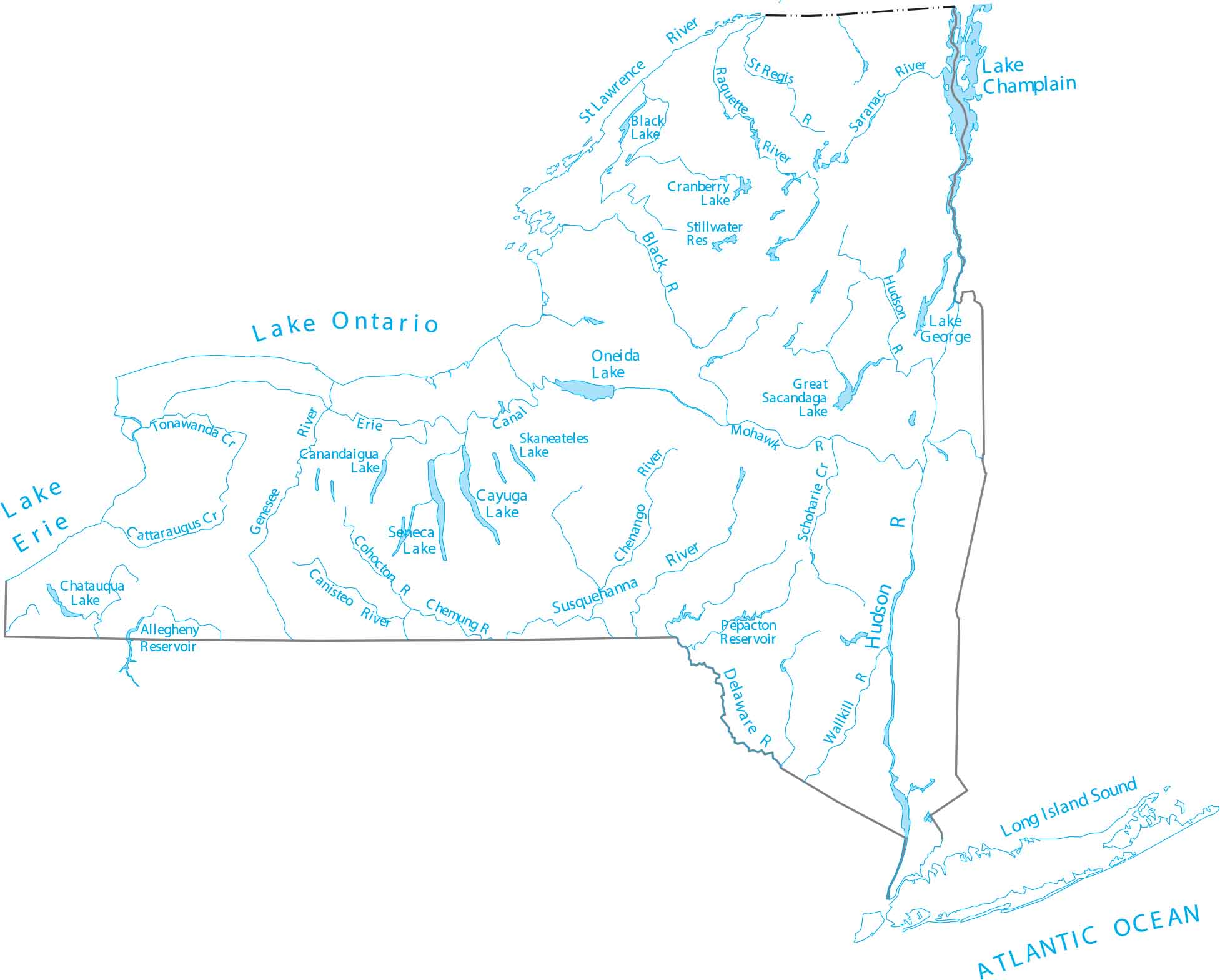 New York Lakes and Rivers Map