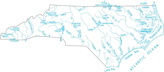 North Carolina Lakes and Rivers Map