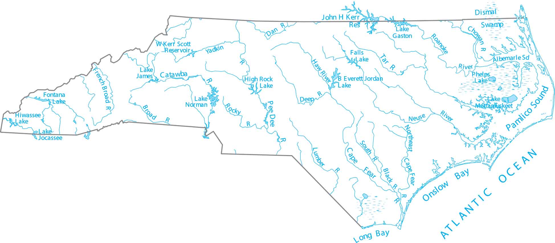 North Carolina Lakes and Rivers Map