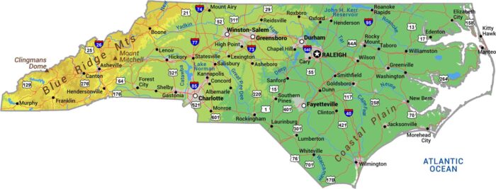 North Carolina Physical Map