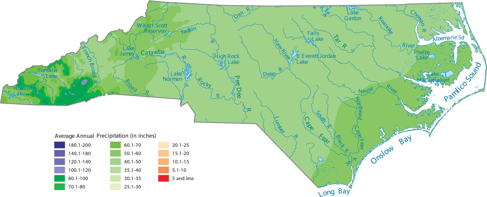 North Carolina Precipitation Map