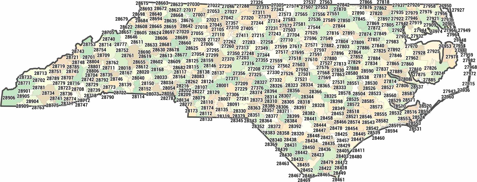 North Carolina Zip Code Map