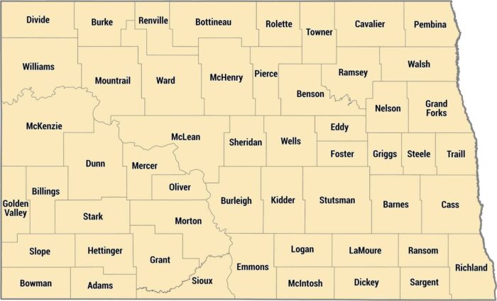 North Dakota County Map