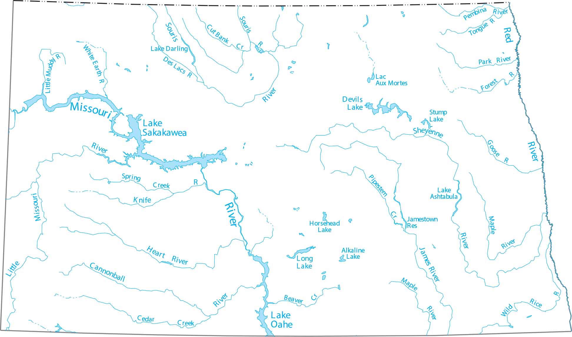 North Dakota Lakes and Rivers Map