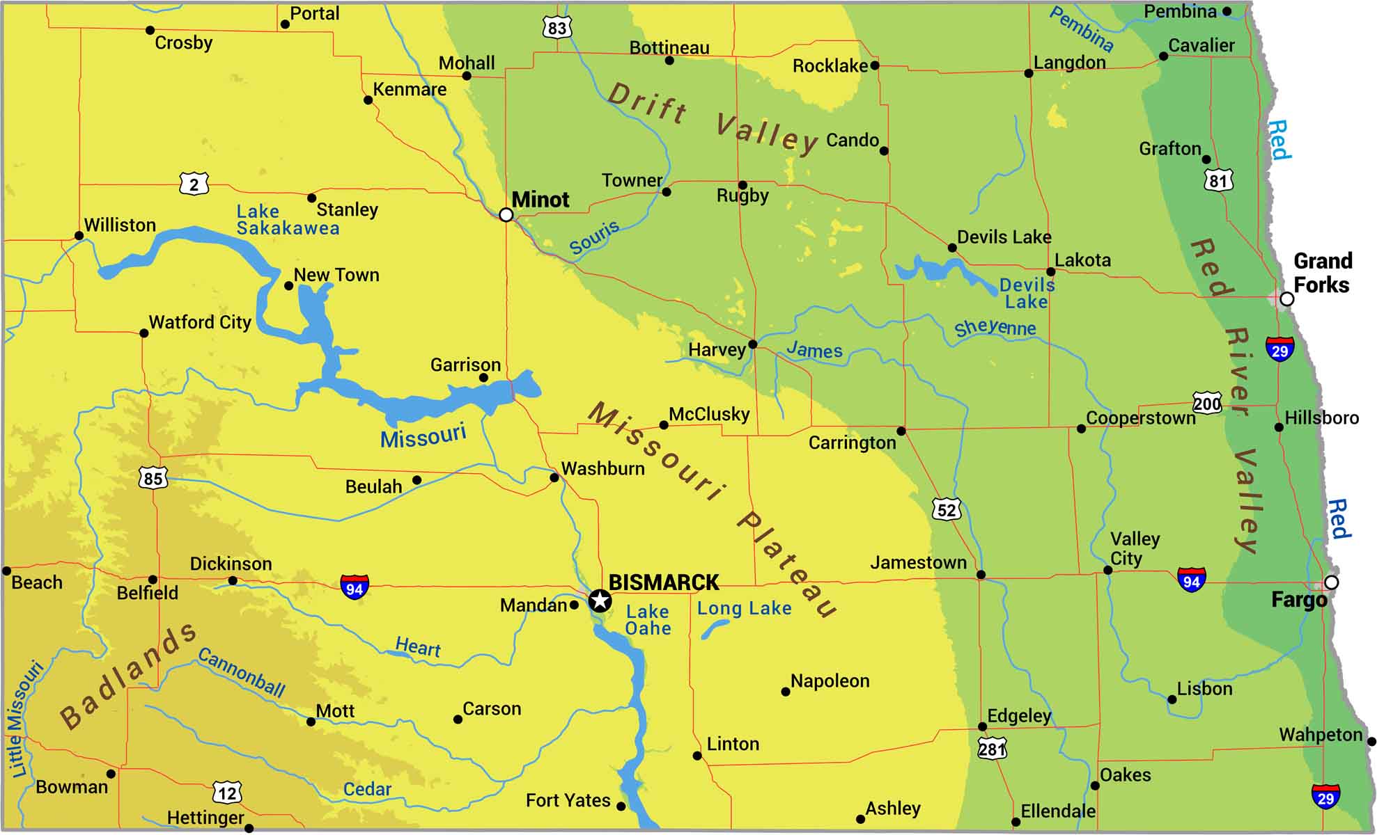 North Dakota Physical Map