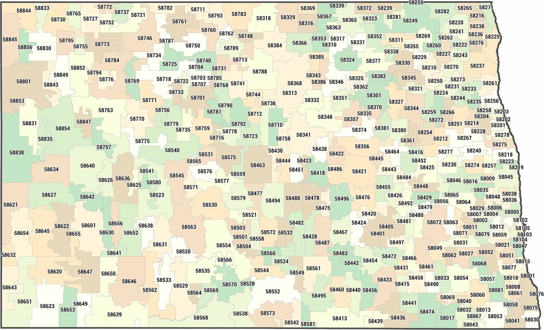 North Dakota Zip Code Map