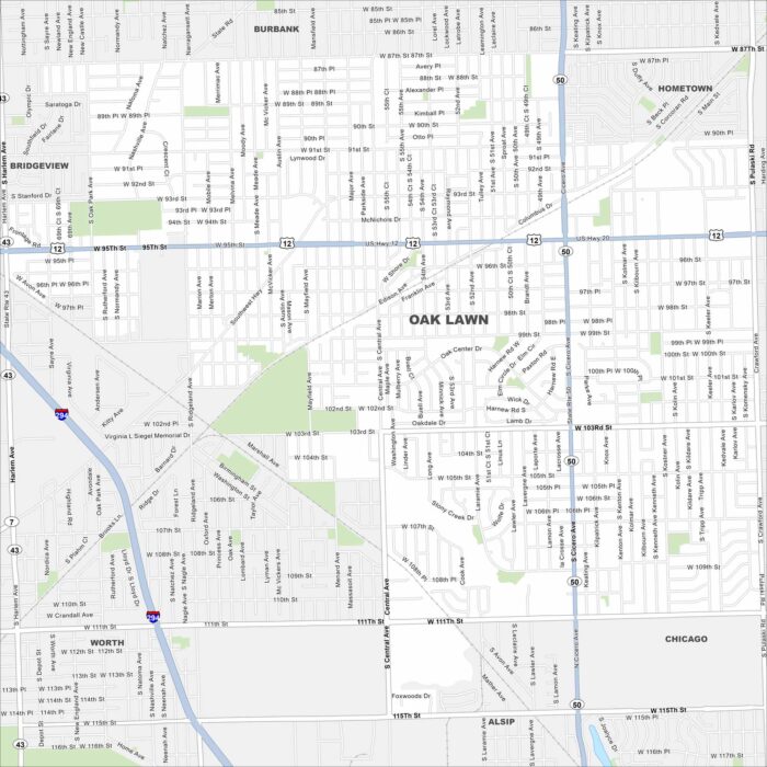 Oak Lawn Map Illinois