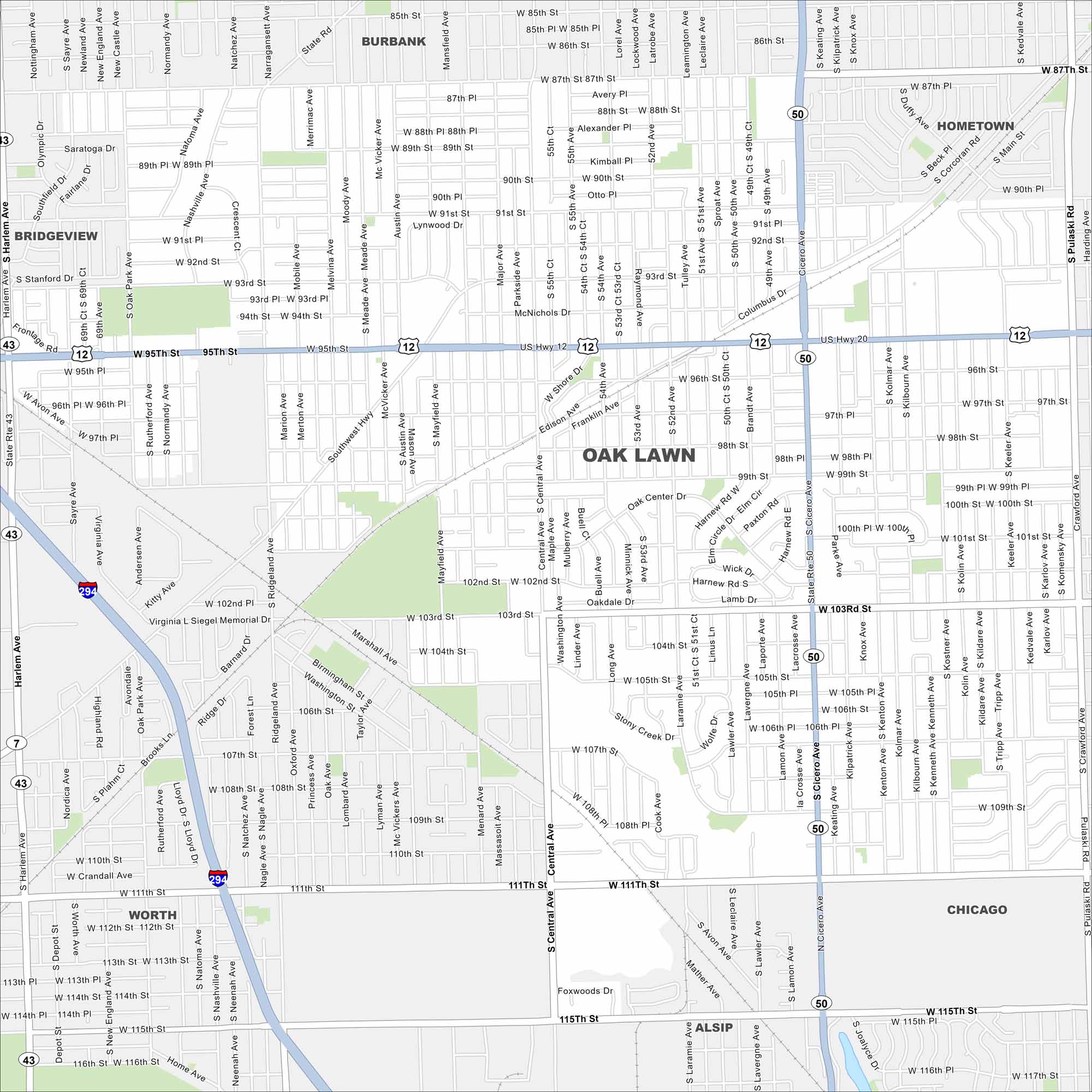 Oak Lawn Map Illinois