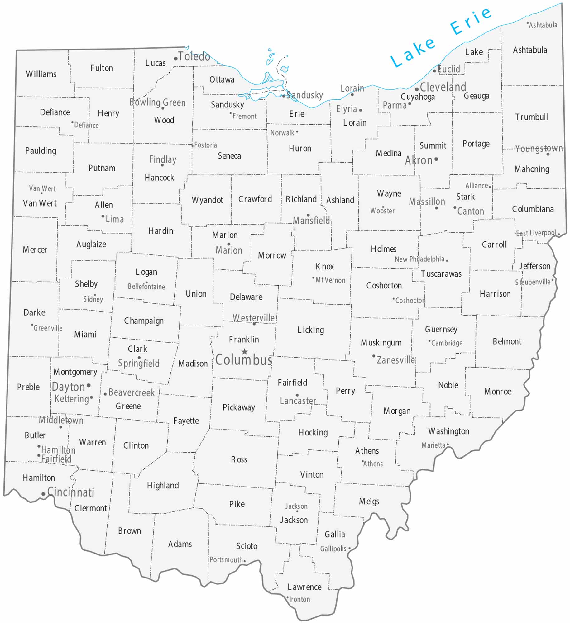 Ohio Counties Cities Map