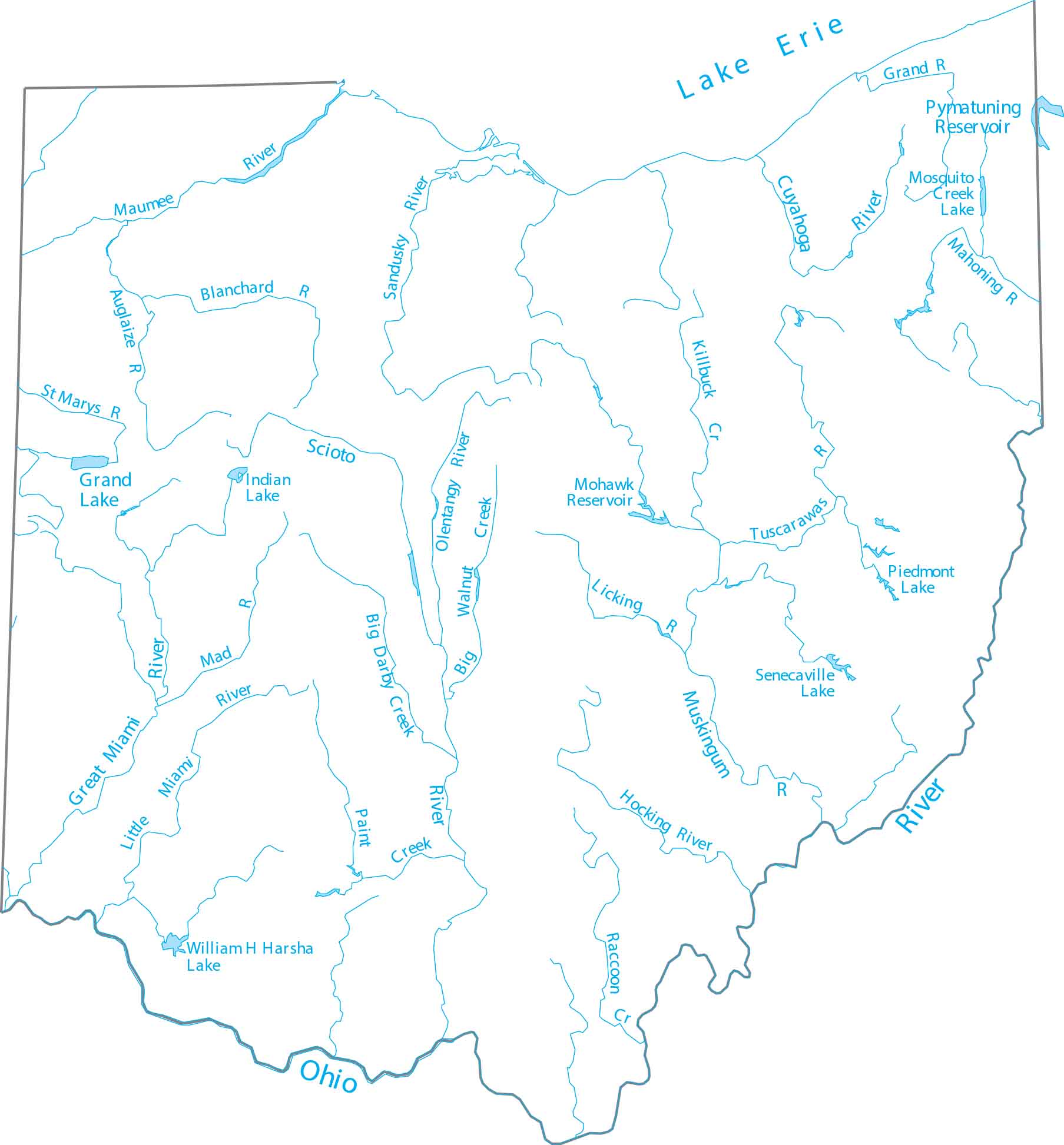 Ohio Lakes and Rivers Map