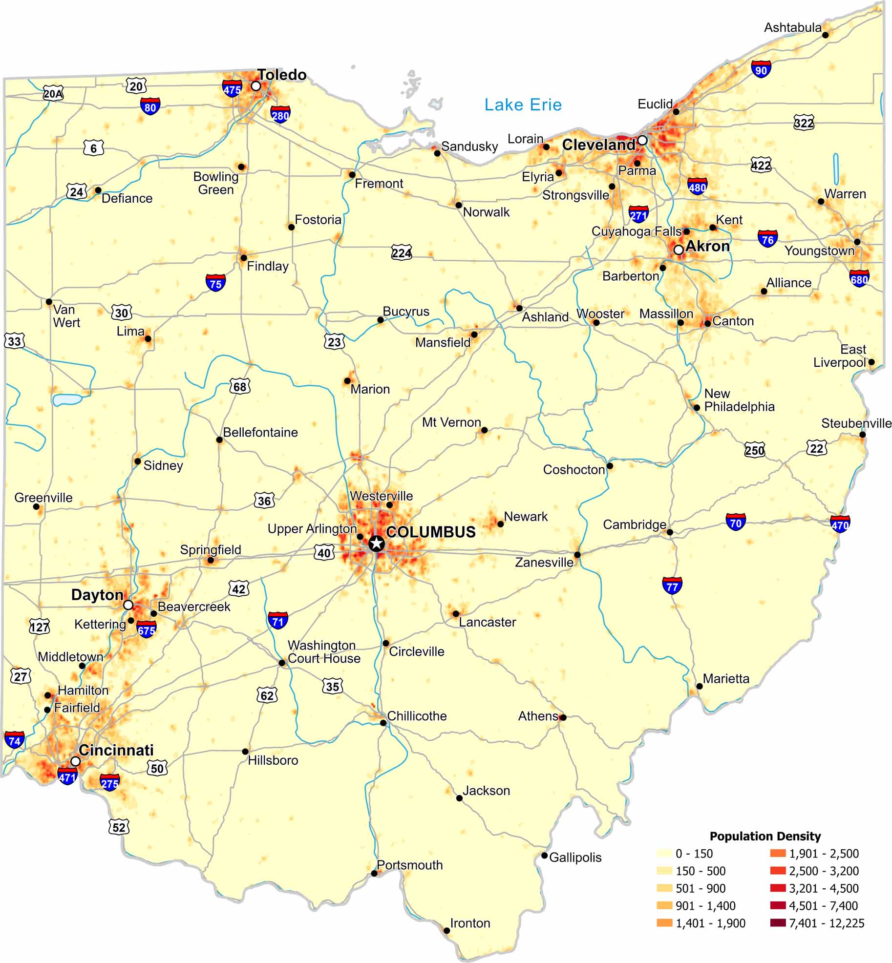 Ohio Population Density Map