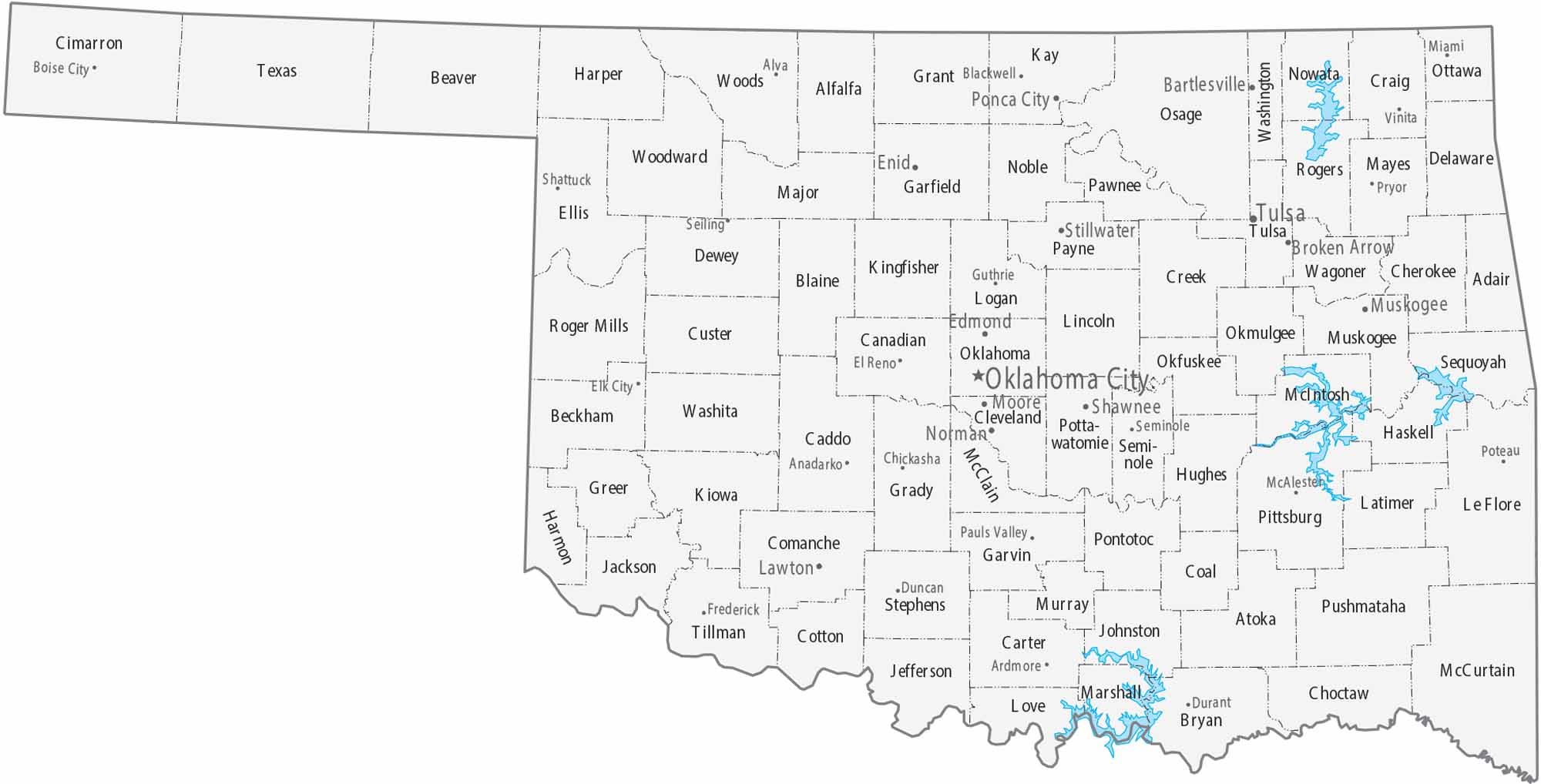 Oklahoma Counties Cities Map