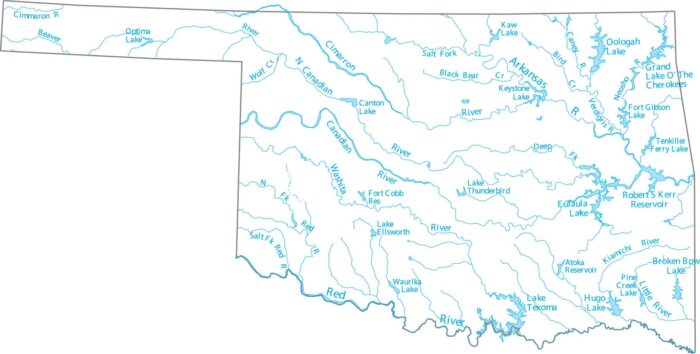 Oklahoma Lakes and Rivers Map