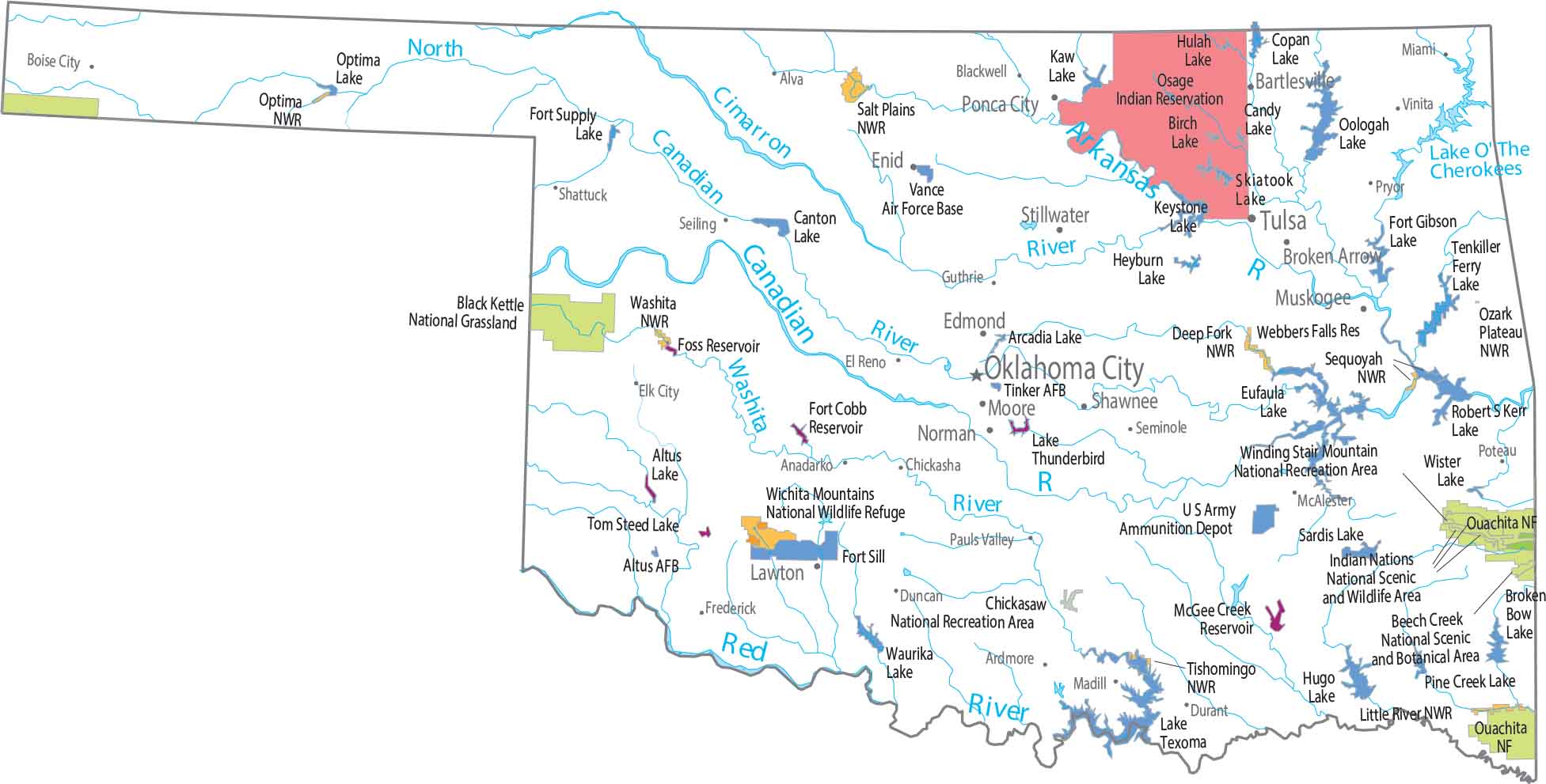 Oklahoma National Parks and Forests Map