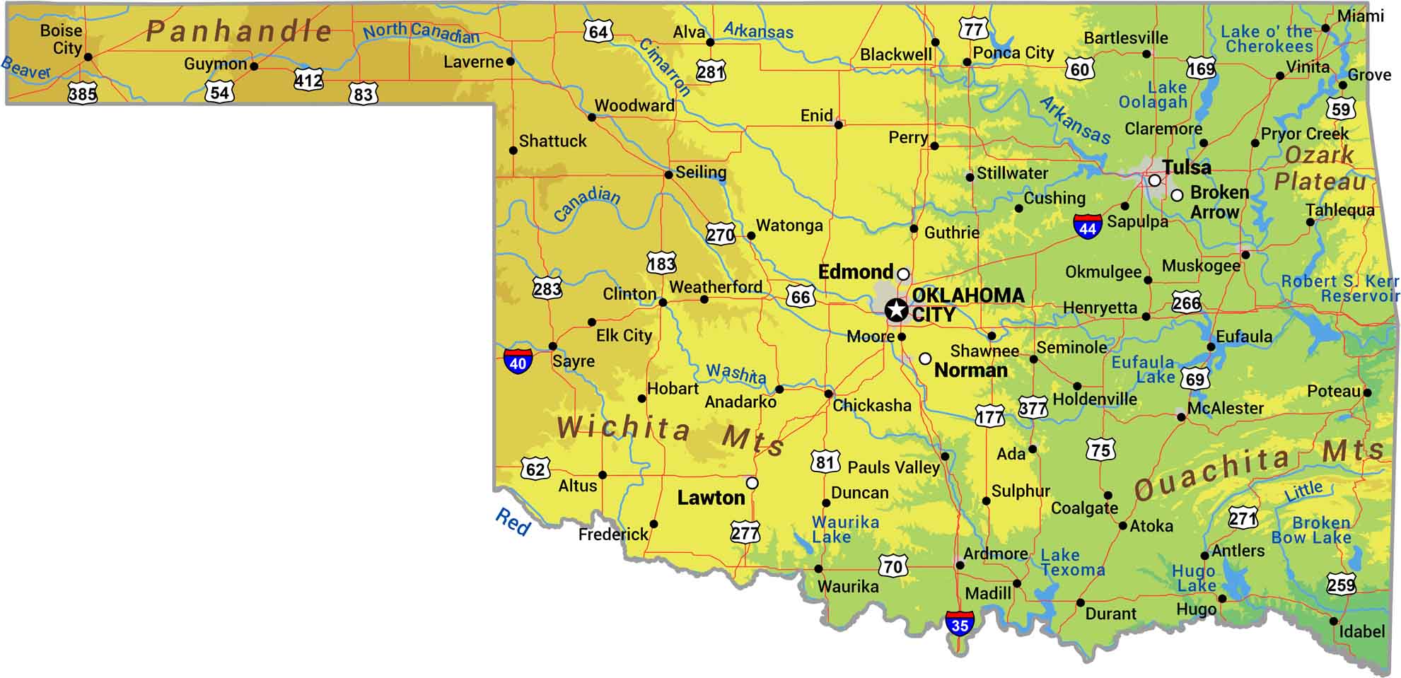 Oklahoma Physical Map