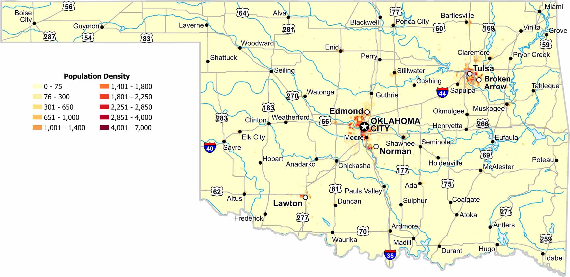 Oklahoma Population Density Map