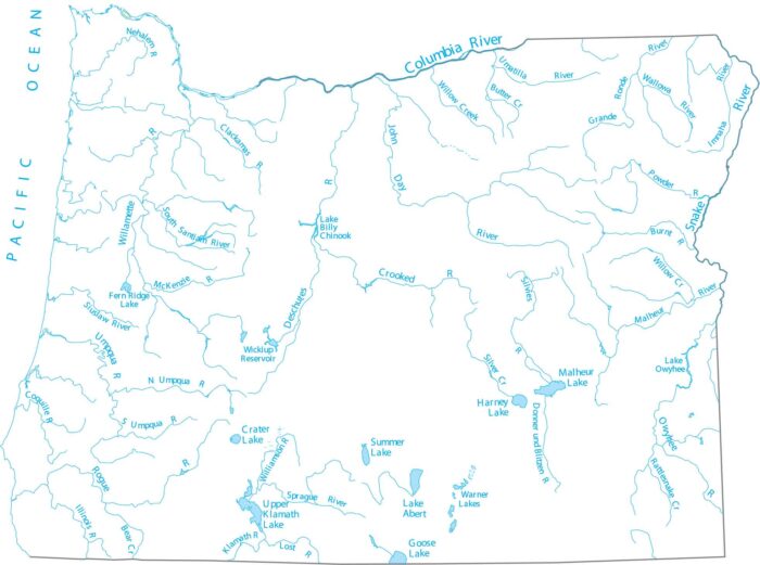 Oregon Lakes and Rivers Map