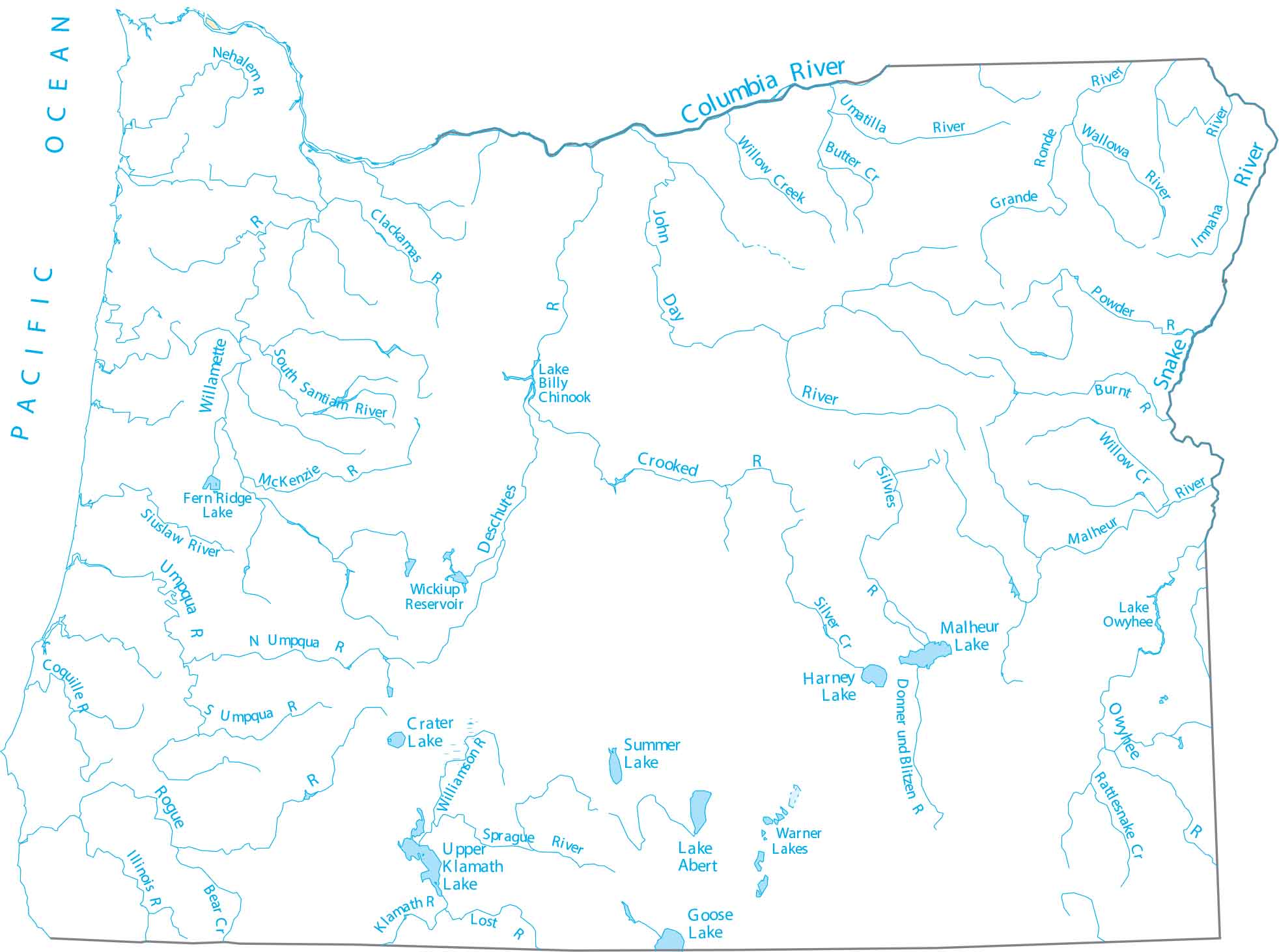 Oregon Lakes and Rivers Map
