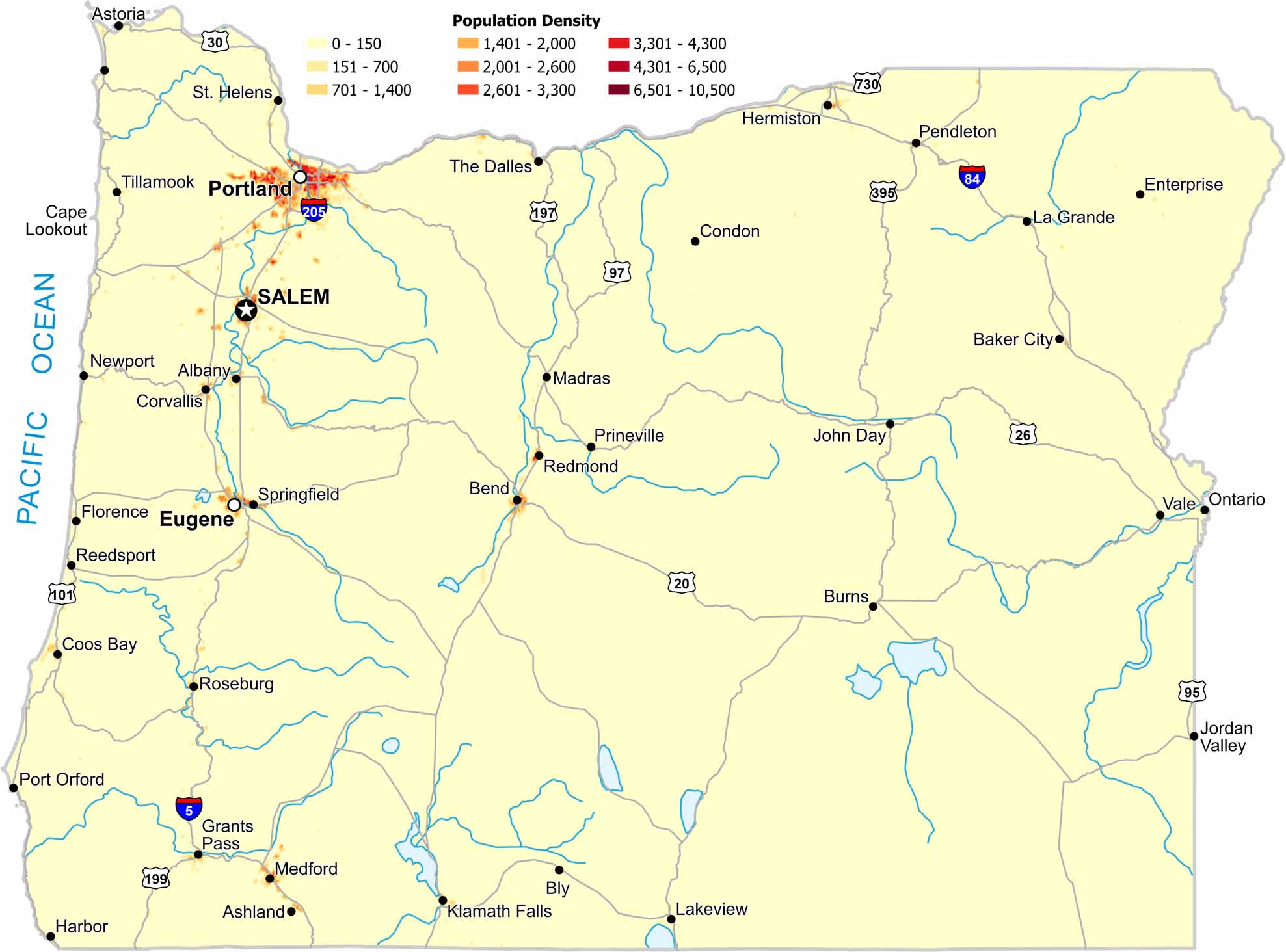 Oregon Population Density Map