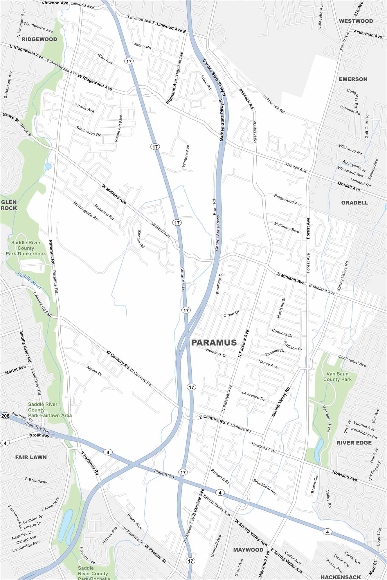 Paramus Borough Map New Jersey