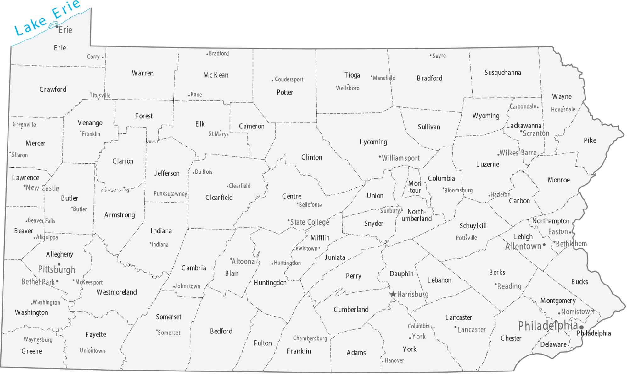 Pennsylvania Counties Cities Map