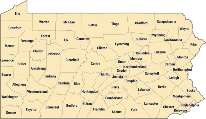 Pennsylvania County Map