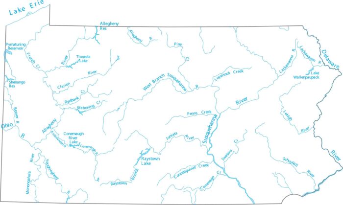 Pennsylvania Lakes and Rivers Map