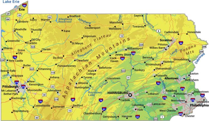 Pennsylvania Physical Map