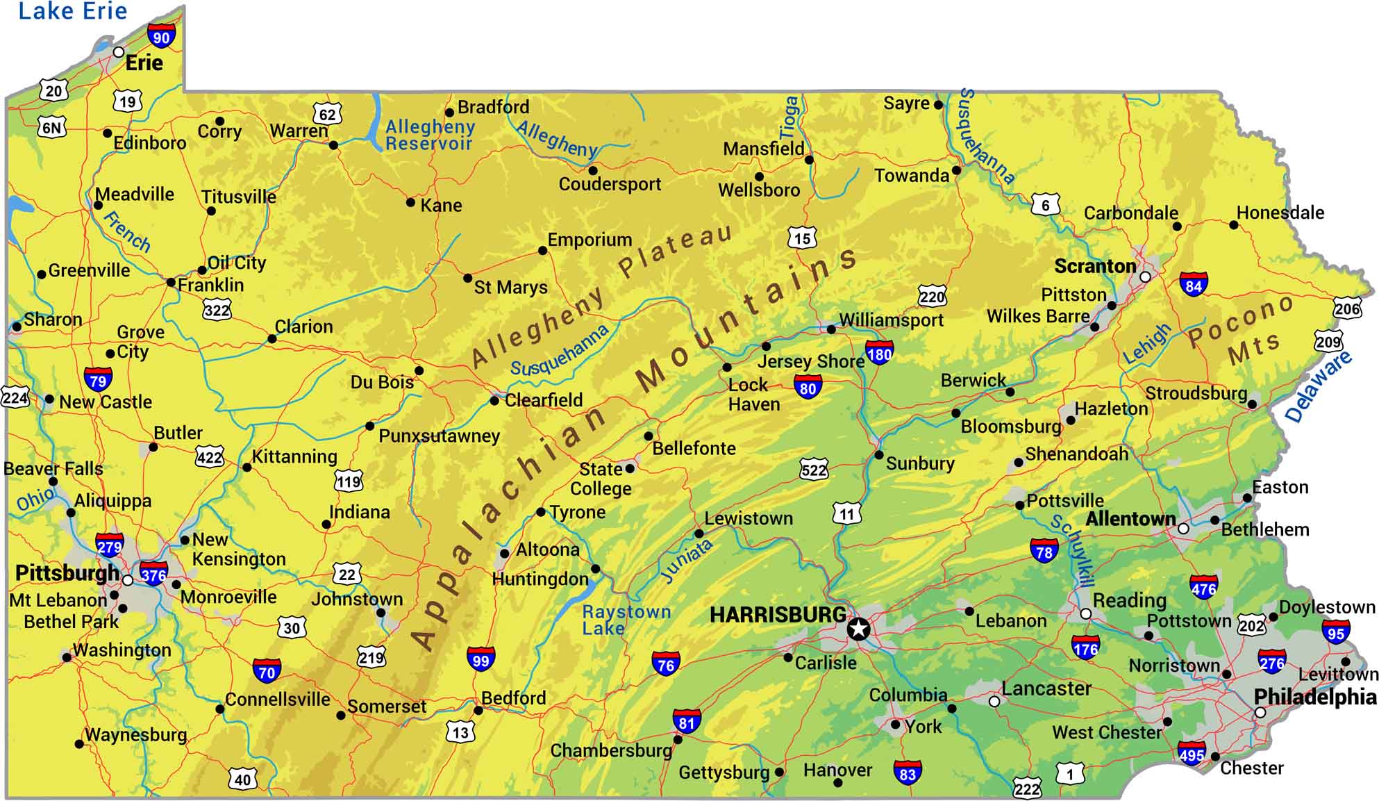 Pennsylvania Physical Map