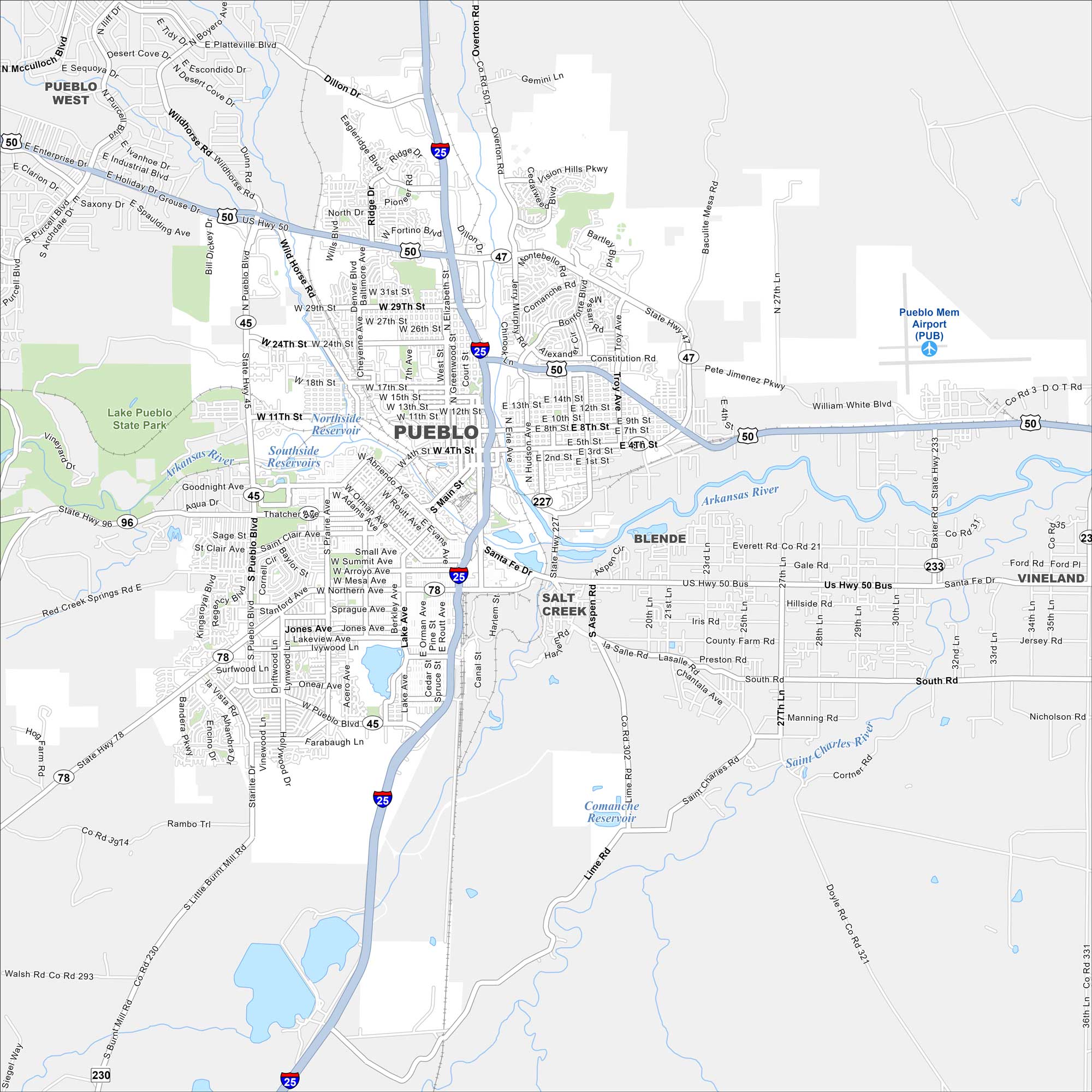 Pueblo Map Colorado
