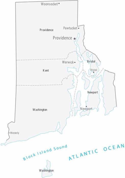 Rhode Island Counties Cities Map