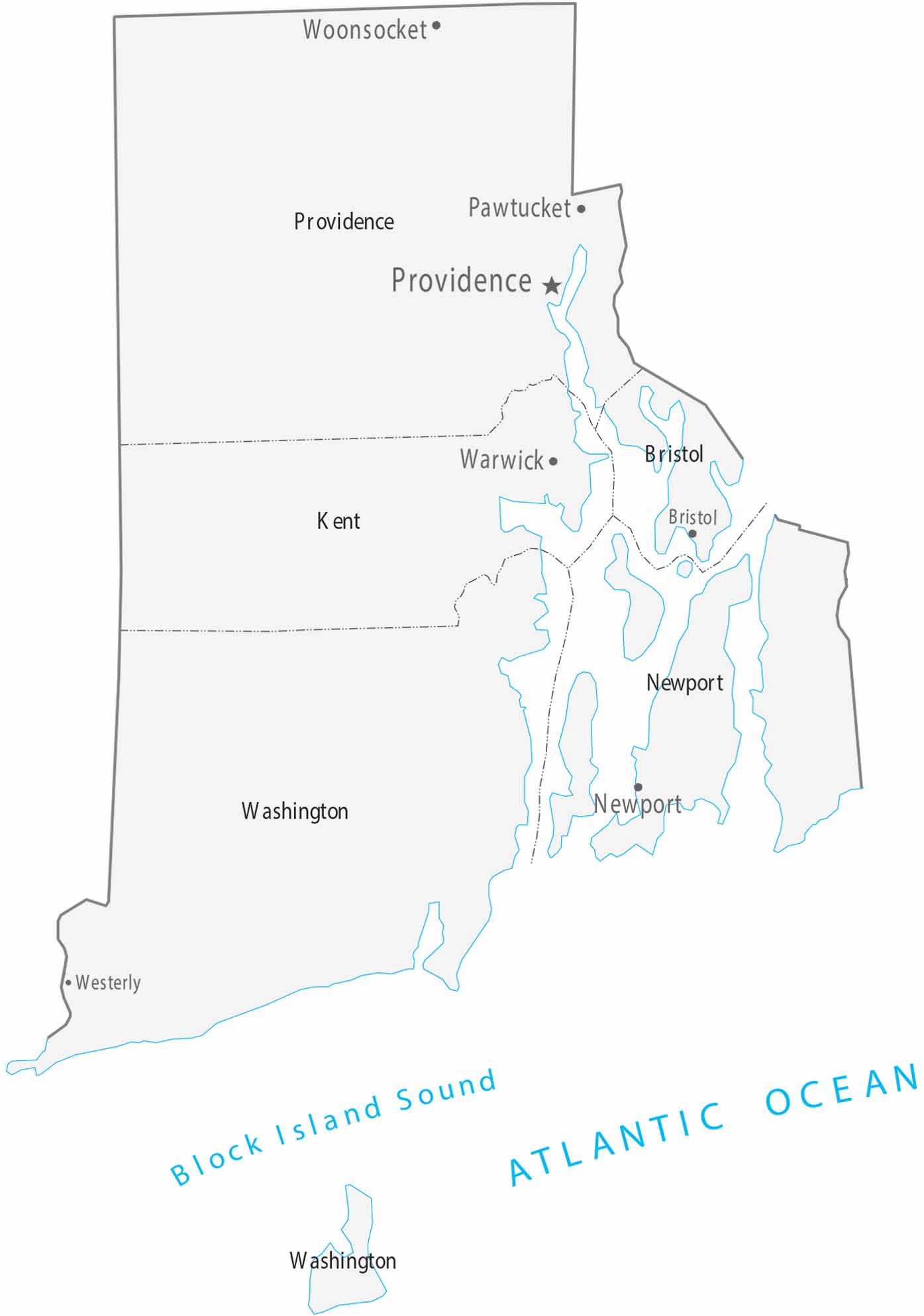 Rhode Island Counties Cities Map