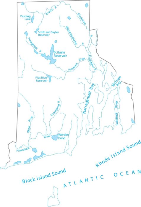 Rhode Island Lakes and Rivers Map