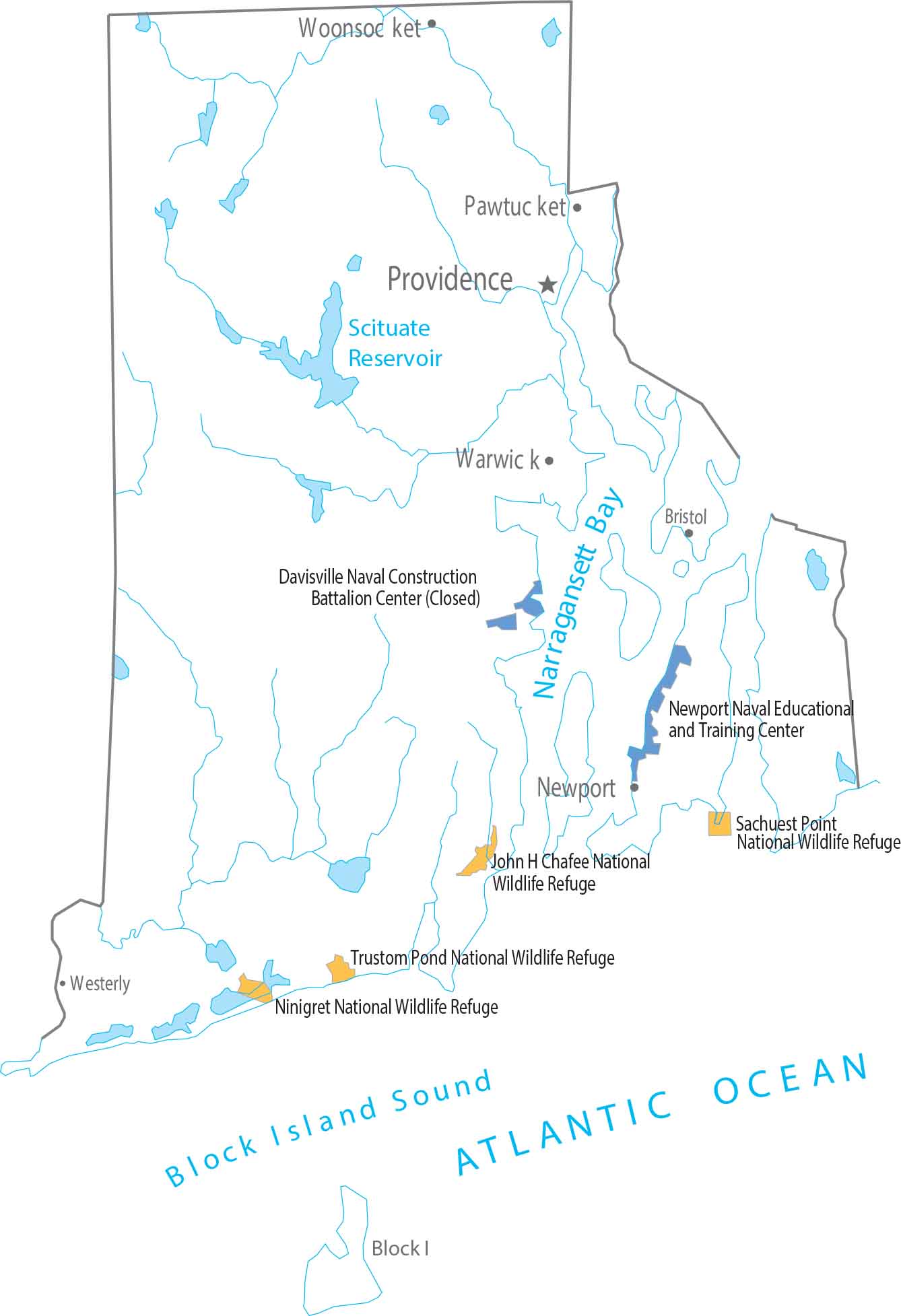 Rhode Island National Parks and Forests Map