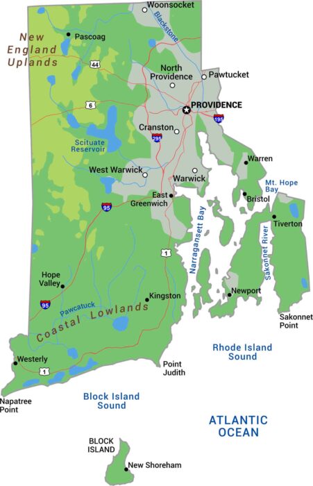 Rhode Island Physical Map