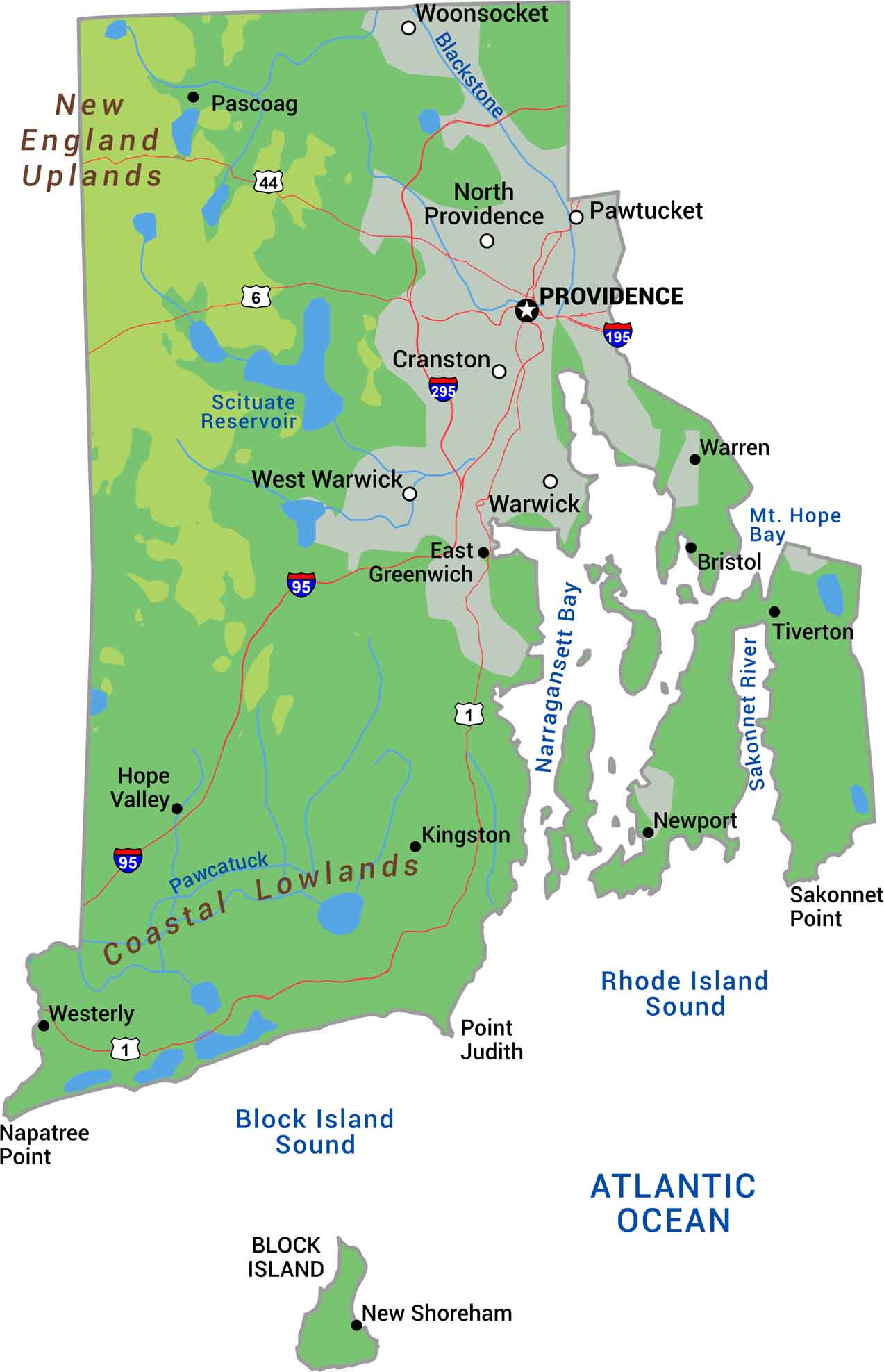 Rhode Island Physical Map