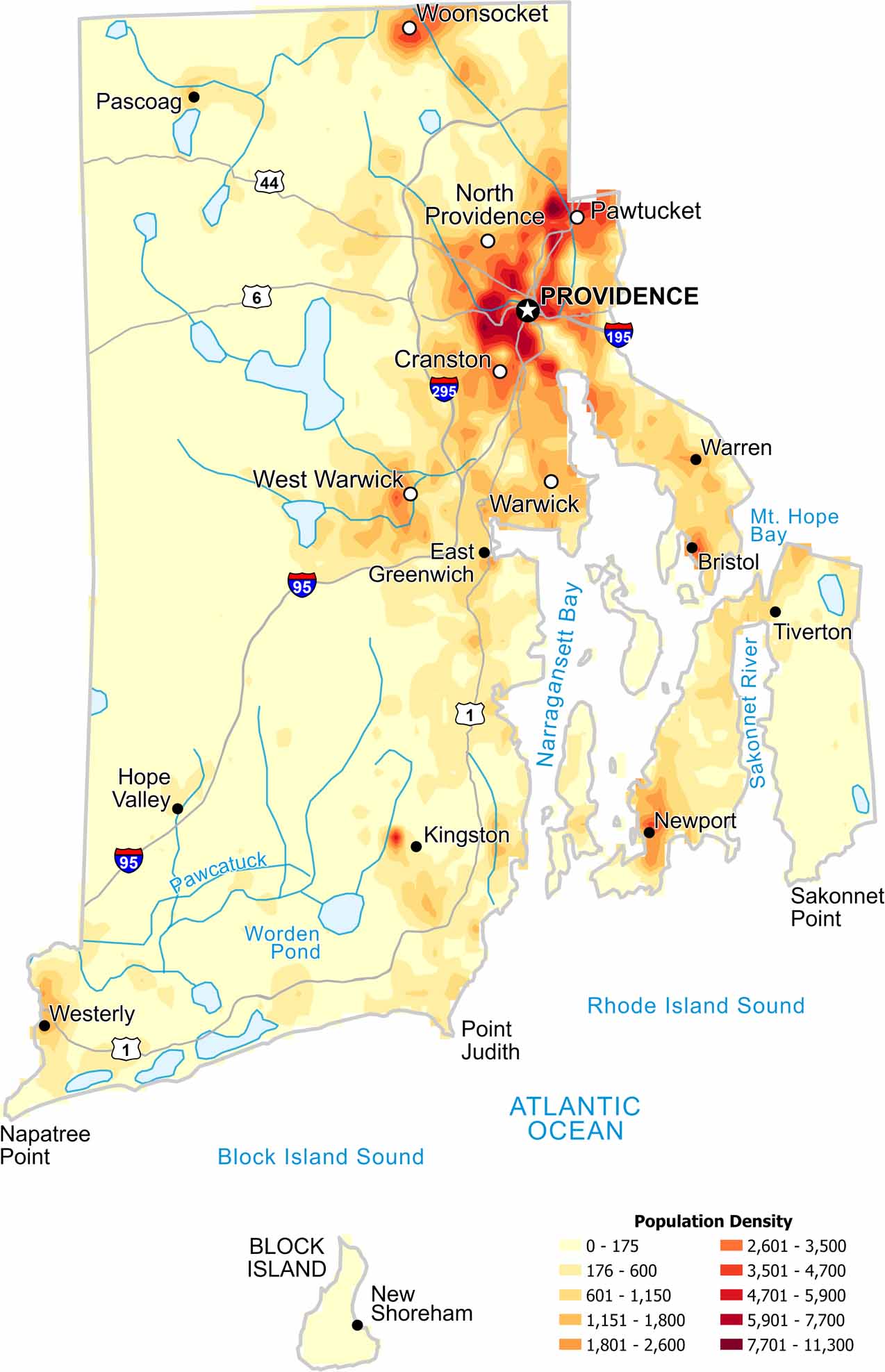Rhode Island Population Density Map